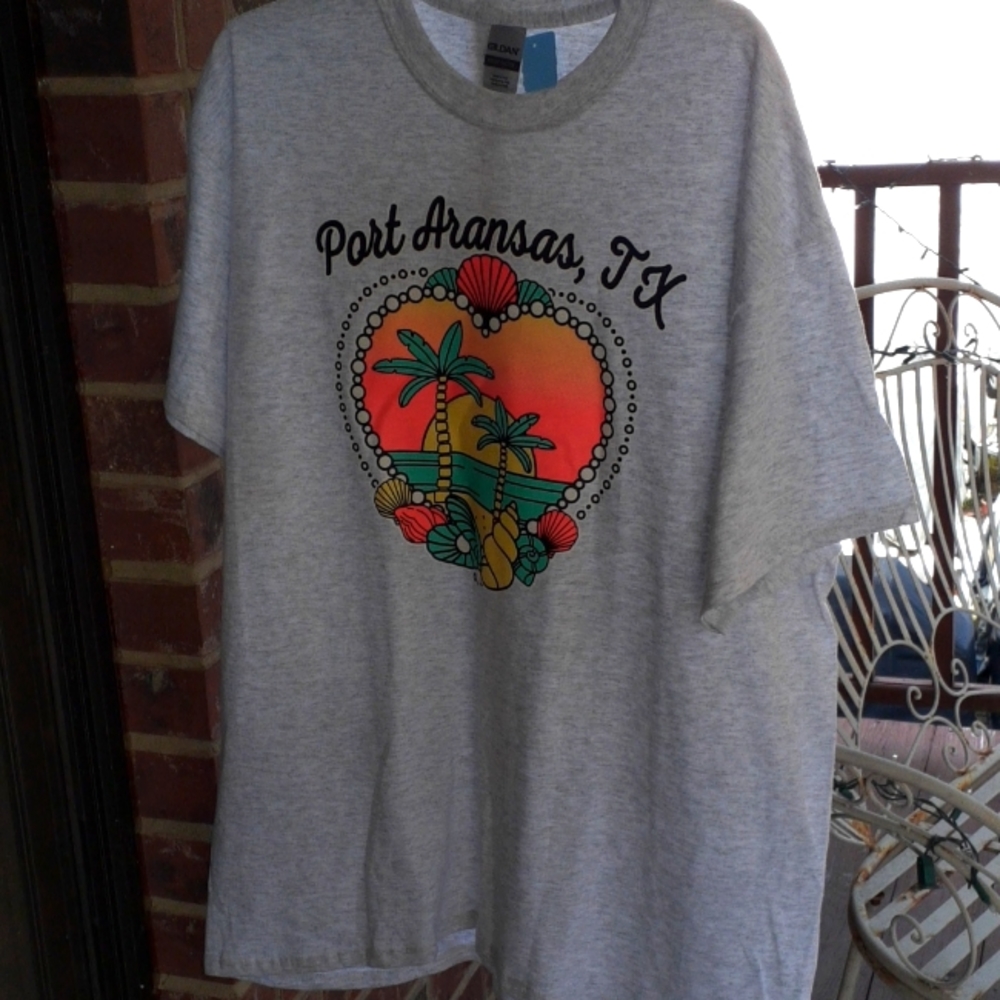 New- Port Aransas Texas aka Port A, 100% Cotton t -shirt gray w/ decal in front